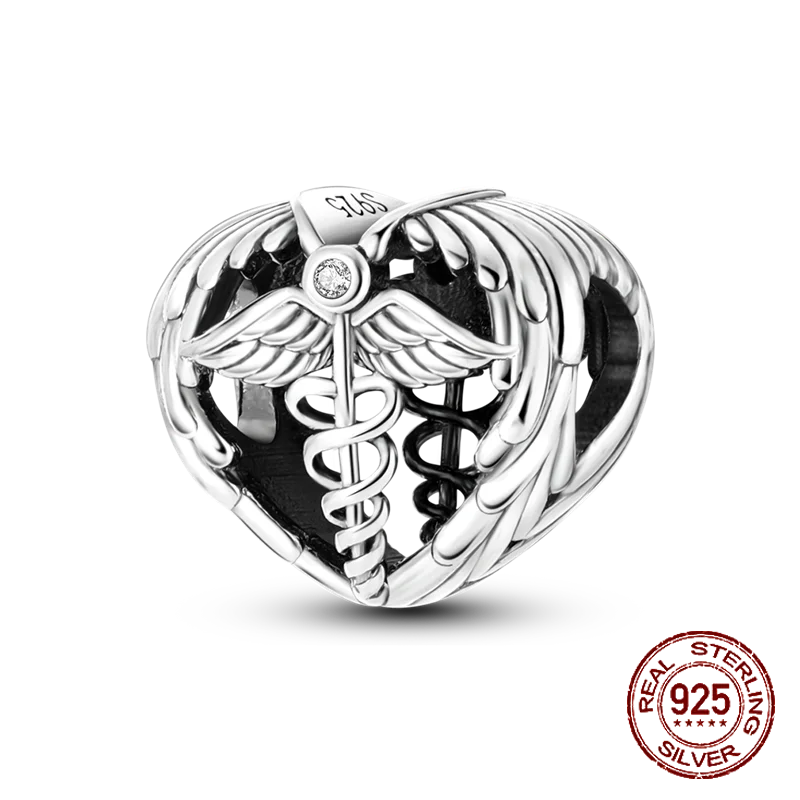 Inlaid Zircon Heart Charm Beads 925 Sterling Silver Dangle for Bracelets SMC3457