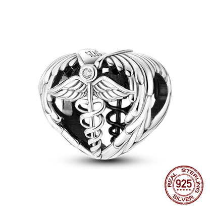 Inlaid Zircon Heart Charm Beads 925 Sterling Silver Dangle for Bracelets SMC3457