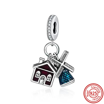 925 Silver Hot Air Balloon Castle Tower Mushroom Charms