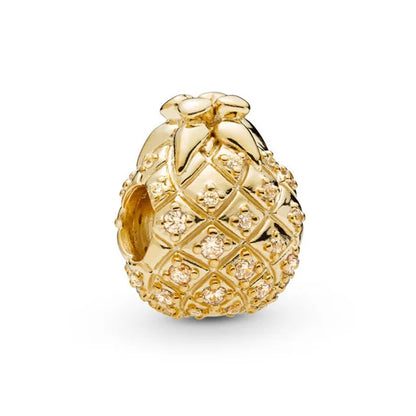 925 Sterling Silver Charm Golden Sun Pineapple Family Tree