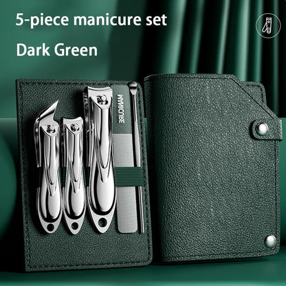 5PCS Travel-Friendly Stainless Steel Manicure Set for Thick Nails & Ingrown Toenails Deep Green