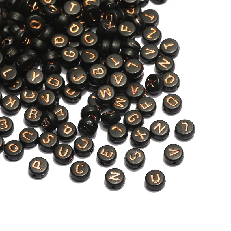 Gold Color Acrylic Spacer Beads with Black Letter Charms for Jewelry Making and DIY Crafts