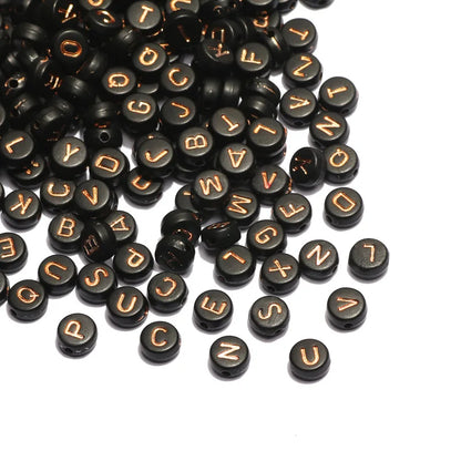 Gold Color Acrylic Spacer Beads with Black Letter Charms for Jewelry Making and DIY Crafts