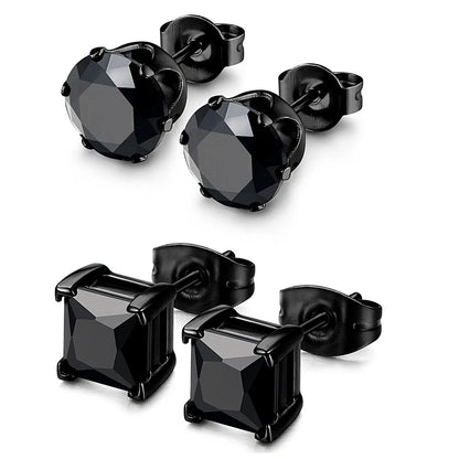 Hypoallergenic 316L Stainless Steel Square Round CZ Stud Earrings Set for Sensitive Ears Unisex 3-8MM