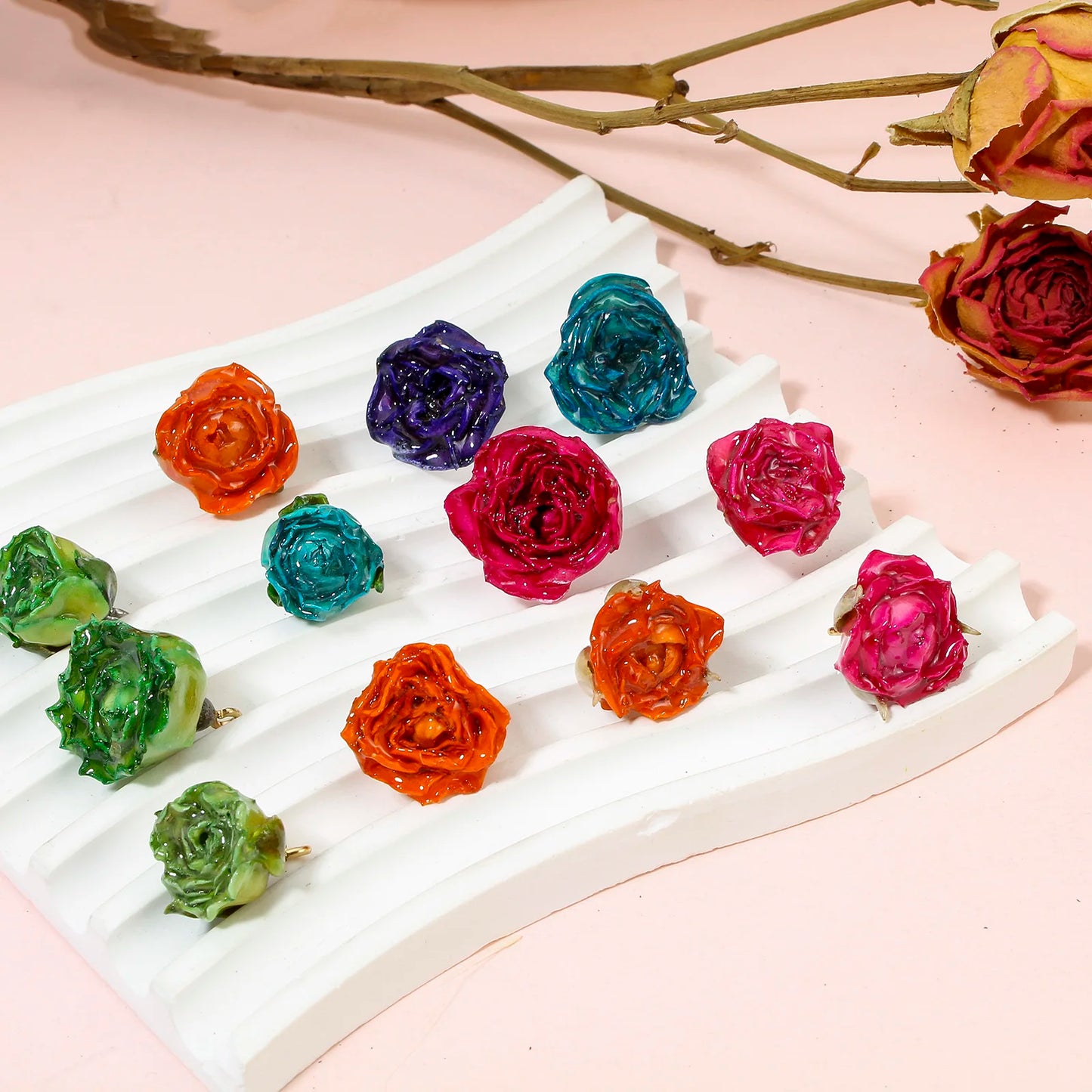 Handmade Multicolor 3D Resin Flower Charms for DIY Jewelry Earrings 2x16mm