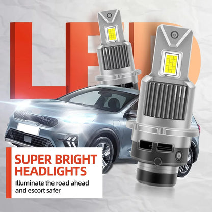 Ultra Bright D2S D2R D4S D4R LED Headlight Bulbs 28000LM 6500K Xenon White with High Power CSP Chips and Double Copper Tube Cooling System