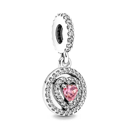 Spring Pink 925 Sterling Silver Enamel Flower Pendant for Mother Daughter Bracelets P1057