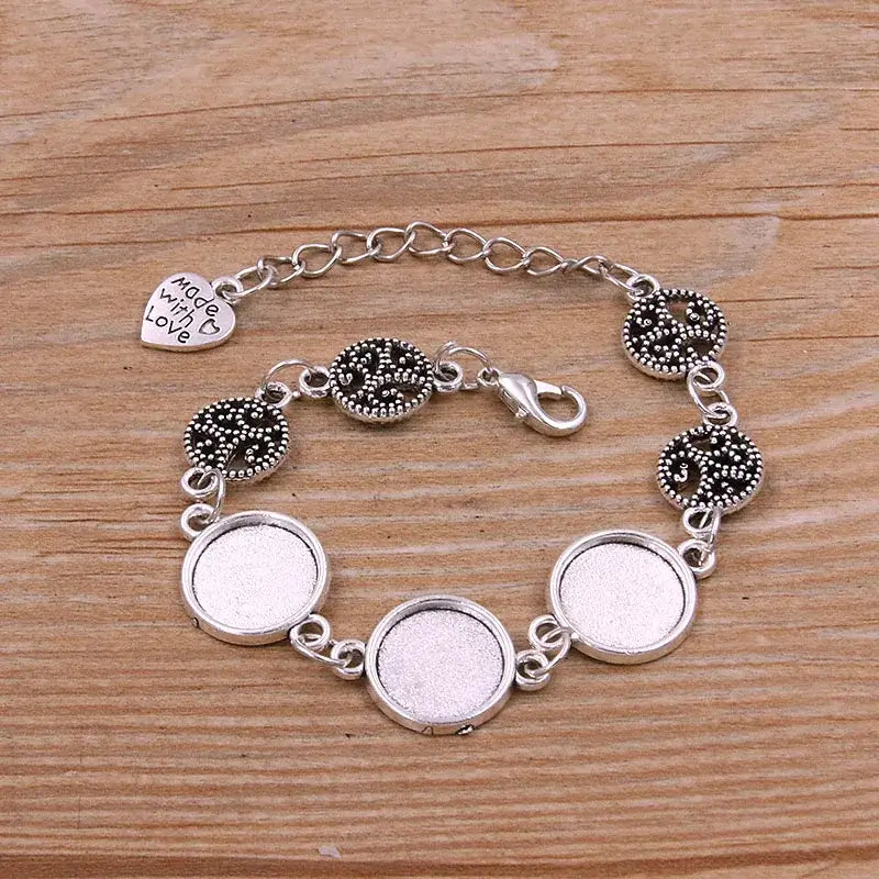 1Pc Metal Zinc Alloy Round Bracelet Findings in 2 Colors and 15 Styles 1-Antique silver 12mm