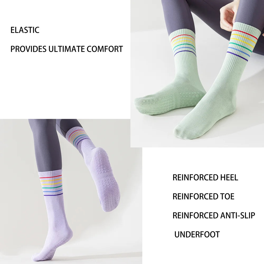 3 Pairs Color Stripe Breathable Yoga Socks Anti Slip