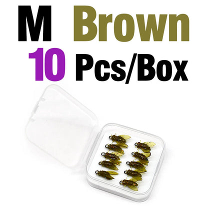 MNFT Mini Bionic Fly Fishing Bait Fly Hook Soft Bait Gear M Brown 10Pcs