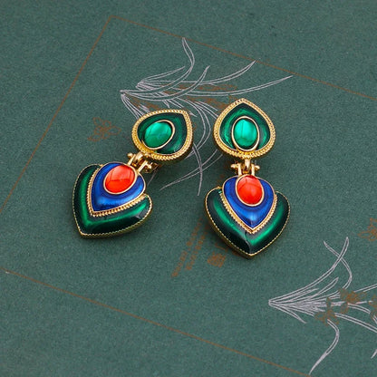 Boho Colorful Crystal Resin Heart Clip-On Earrings for Women Fashion Statement Jewelry
