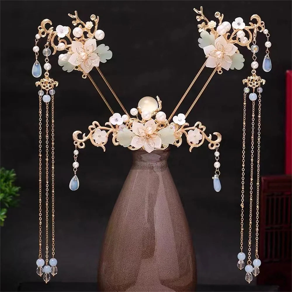 Vintage Chinese Hanfu Hair Accessories Set for Bridal Elegance