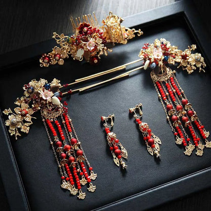 Elegant Women's Hanfu Hair Combs Set for Traditional Chinese Weddings - Bridal Headdress and Jewelry Pins