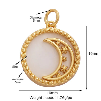 Gold-Plated Celestial Moon Star Charm Pendant with Cubic Zirconia for Jewelry Making