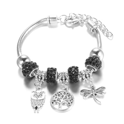 Elegant Heart Lock Charm Beaded Bangle Adjustable Snake Chain Bracelet for Women