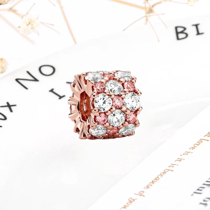 Rose Gold Winged Angel Heart Charm Bead Pink Daisy Spacer