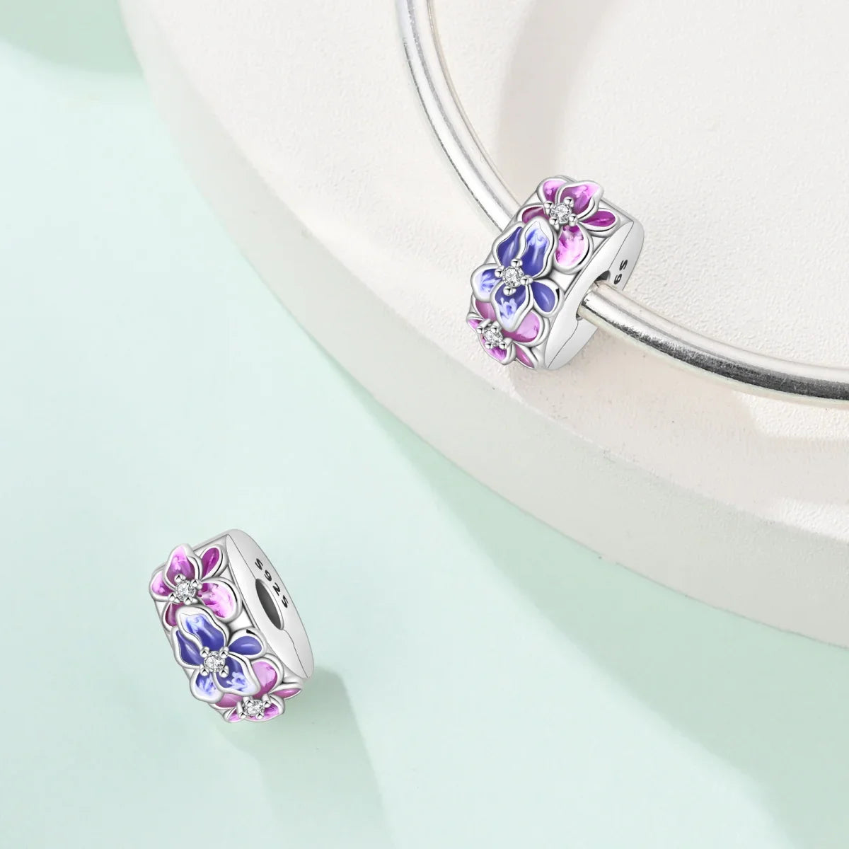 925 Sterling Silver Colorful Butterfly Star Moon Flower Beads Clip Charm for DIY Bracelets Fine Jewelry