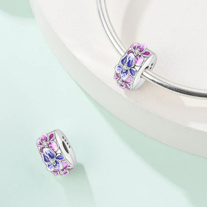925 Sterling Silver Colorful Butterfly Star Moon Flower Beads Clip Charm for DIY Bracelets Fine Jewelry