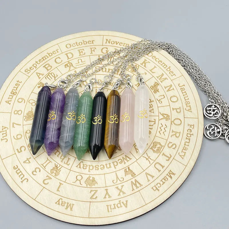 Mystic Fluorite Amethyst Crystal Pendulum Necklace for Divination and Reiki