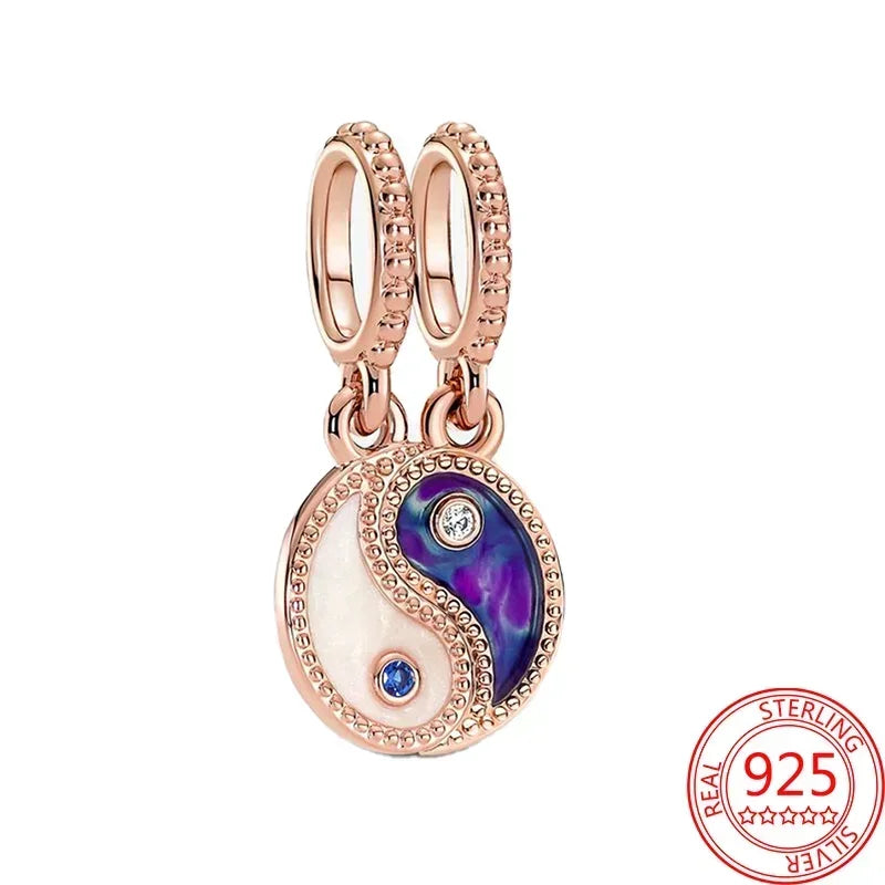 925 Sterling Silver Heart Blooming Rose Full Diamond Zircon Charms Pendant Beads for Bracelets and Necklaces