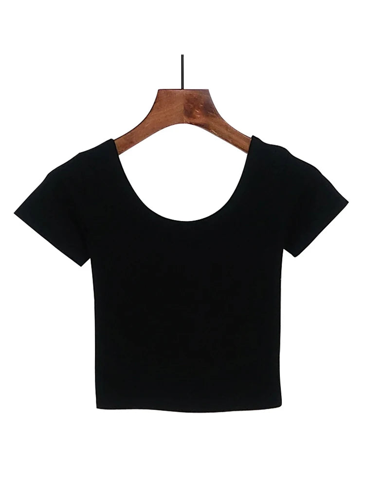 Dozw Solid Crop Top For Women Slim Fit High Waist Tee