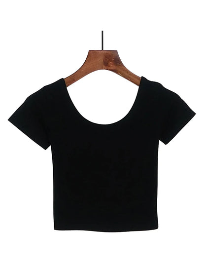 Dozw Solid Crop Top For Women Slim Fit High Waist Tee