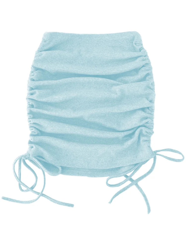Harajuku Knit Skirt With Drawstring Elastic Waist Women