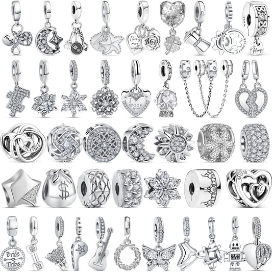 Fit Pantaro 925 Sterling Silver Bracelet with Snowflake Moon Sun Charms and Sparkling Beads