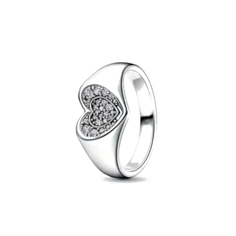 European 925 Silver Heart-Shaped Ring for Women Available in Sizes 6 7 8 9 Exquisite High-Quality Jewelry for Weddings and Parties