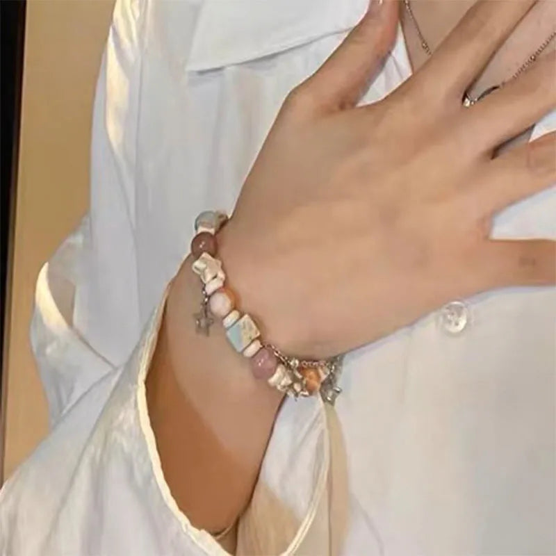 Handmade Star Double Layer Cream Beaded Bracelet for Women