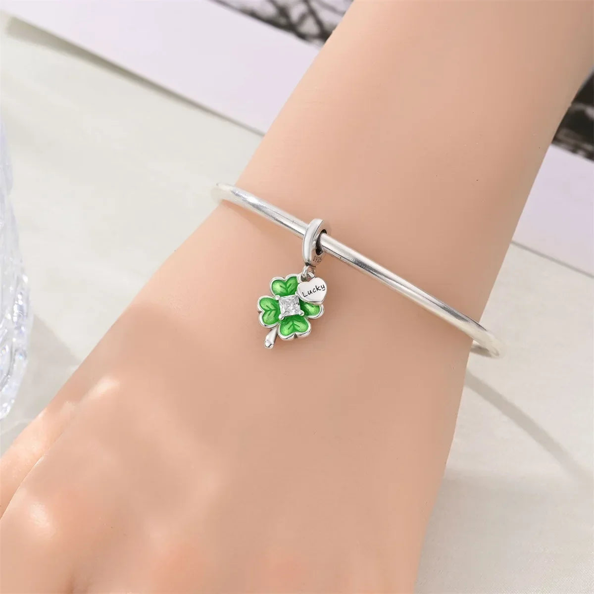 925 Sterling Silver Lucky Four Leaf Clover And Horseshoe Charms With Green Zircon For Bracelet Necklace Earrings