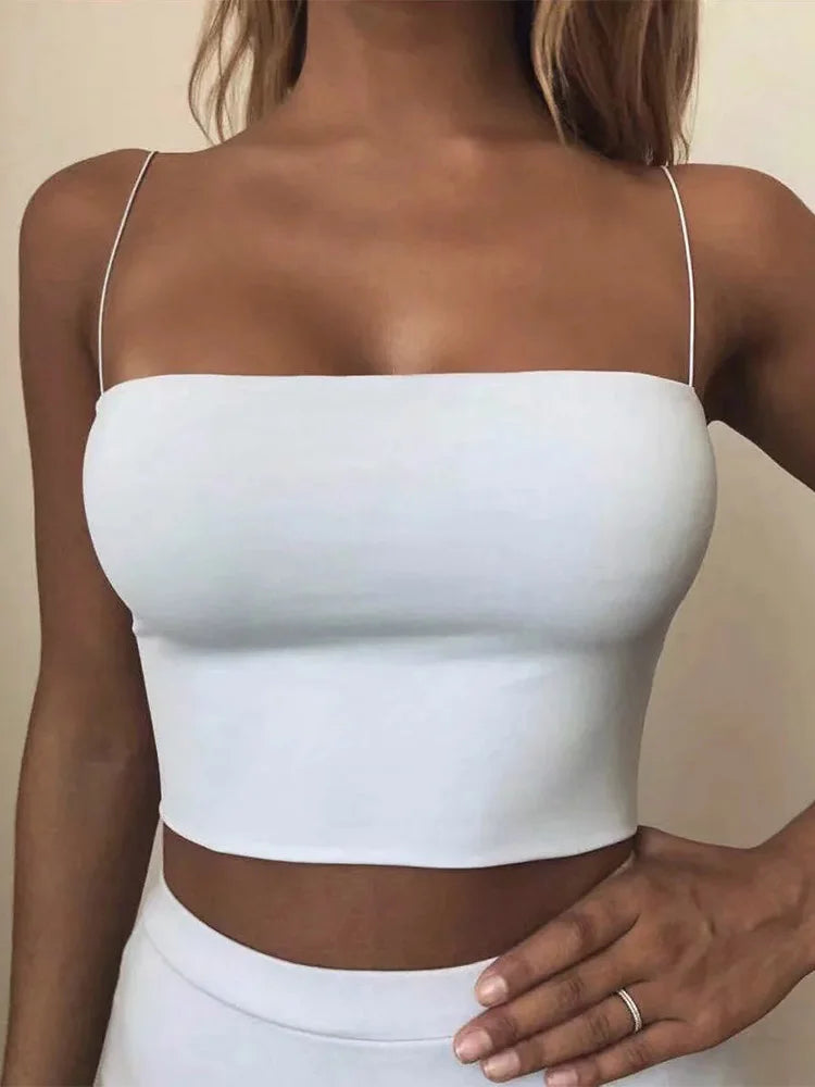 Womens Crop Top Elastic Cotton Camisole Tank Sleeveless