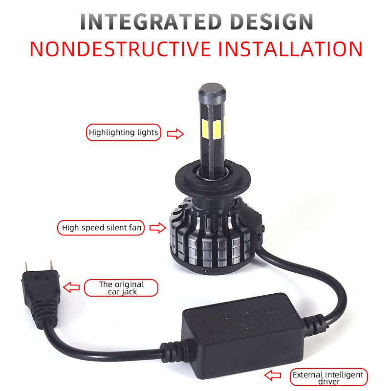 2PCS 6-Side 360 Degree 3D LED Car Headlights 3000K 6000K 8000K Multi-Fit H1 H3 H4 H7 H11 9004 9005 9006 HB3 HB4 880 Auto Fog Lights