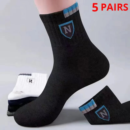 5/10/20 Pairs Men's Medium Length Socks With Letter Pattern Single code 5 Pairs Mixed color
