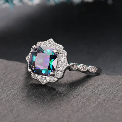 Elegant 925 Sterling Silver Flower Ring with Pave CZ for Women