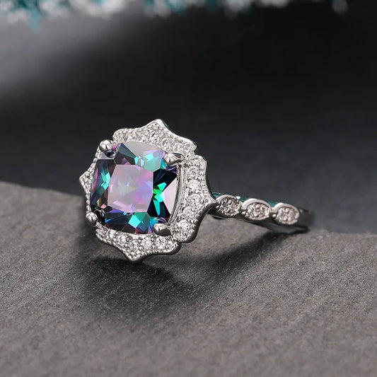 Elegant 925 Sterling Silver Flower Ring with Pave CZ for Women