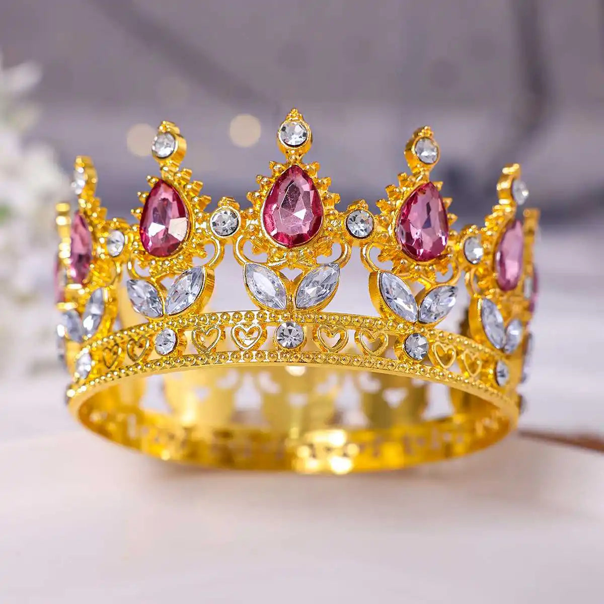 Baroque Vintage Gold Crystal Rhinestone Bridal Tiara and Crown for Women