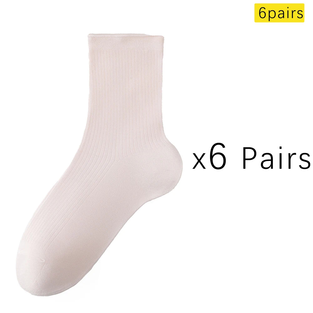 6 Pairs Summer Modal Ice Silk Cooling Mid Crew Socks