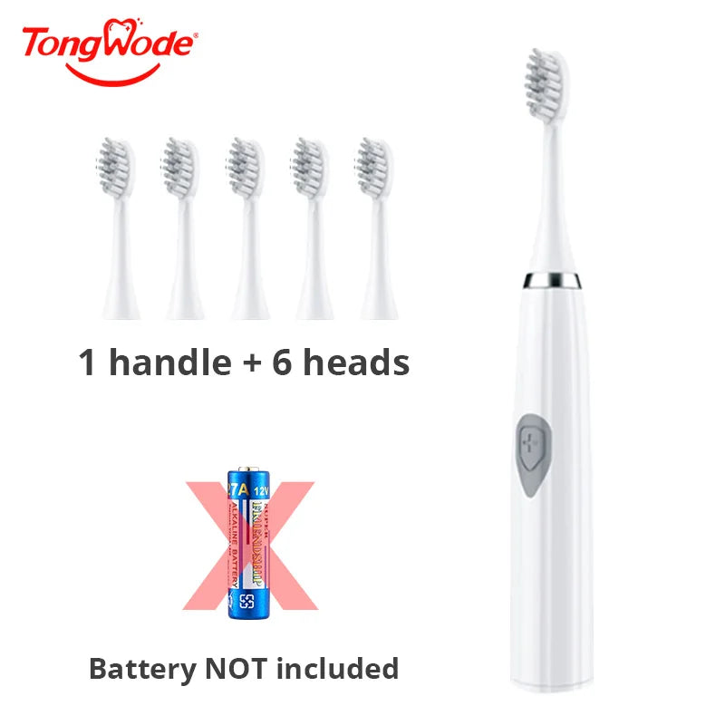 Tongwode Electric Toothbrush Soft Bristle IPX6 Waterproof Oral Care Essential White With 6 Brush