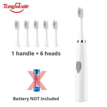 Tongwode Electric Toothbrush Soft Bristle IPX6 Waterproof Oral Care Essential White With 6 Brush