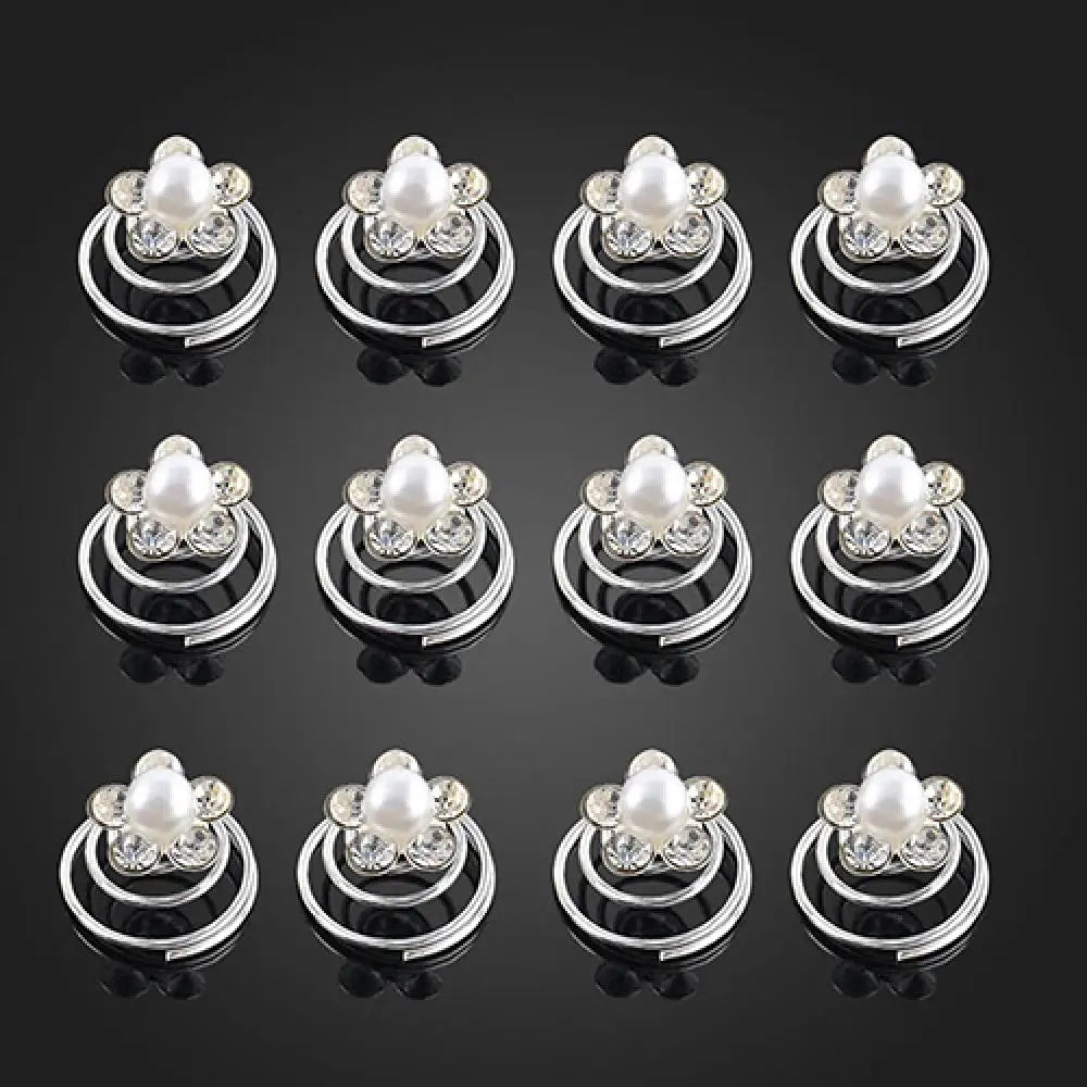 Elegant Bridal Rhinestone Spiral Hair Pins with Crystal Flowers for Wedding Hairstyles