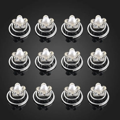 Elegant Bridal Rhinestone Spiral Hair Pins with Crystal Flowers for Wedding Hairstyles