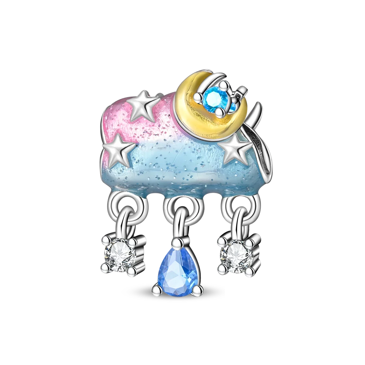 925 Sterling Silver Colorful Rainbow Stars Moon Sun Charm for Women DIY Fine Jewelry Pendant Bracelet Necklace