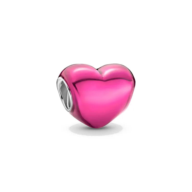 925 Silver Heart-Shaped Beads with Black Red Purple Blue Zircon for European Bracelets and DIY Jewelry