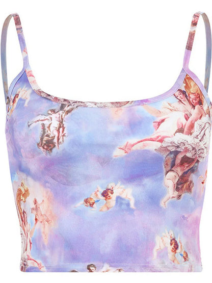 Angel Print Cropped Camisole Top for Women Sexy Streetwear