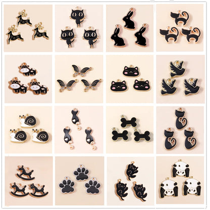 10 Pieces Mixed Cute Animal Charms Enamel Butterfly Cow Snail Cat Rabbit Deer Pendants for DIY Jewelry Making