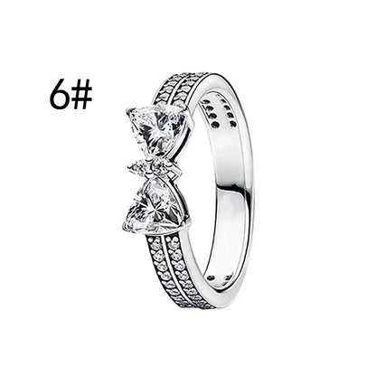 925 Sterling Silver Pink Bow Zircon Jewelry Set Necklace Earrings Bracelet DIY Gift for Women