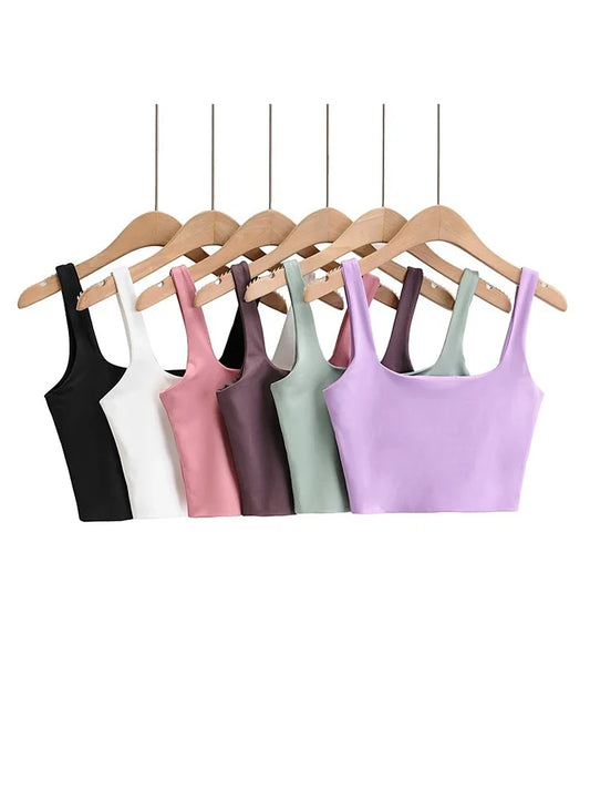 2024 Summer Women Sleeveless Square Neck Crop Tank Top