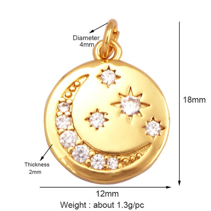 Gold-Plated Celestial Moon Star Charm Pendant with Cubic Zirconia for Jewelry Making
