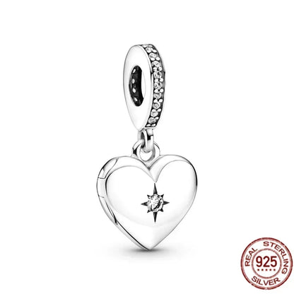 Original 925 Sterling Silver Linked Sister Hearts Openable Heart Locket Dangle Charm Beads for Necklace and Bracelet Jewelry